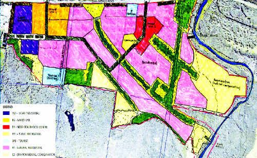 A plan of the West Byron Project being proposed by a consortium for 108 hectares of land to the south of Ewingsdale Road, on the outskirts of Byron Bay. A plan of the West Byron Project being proposed by a consortium for 108 hectares of land to the south of Ewingsdale Road, on the outskirts of Byron Bay.